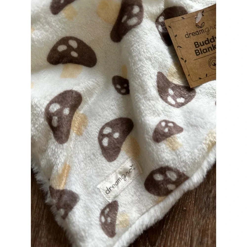 Dream Gro Mushroom Baby Security Blanket Buddy Brown Cream Soft Lovey NEW